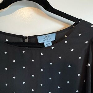 CeCe Flutter Sleeve Black and White Polka Dot Top